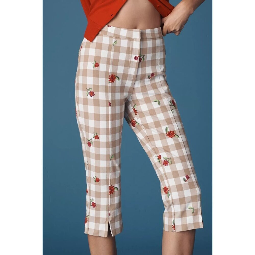 Maeve Gingham Floral Capri Pants 12